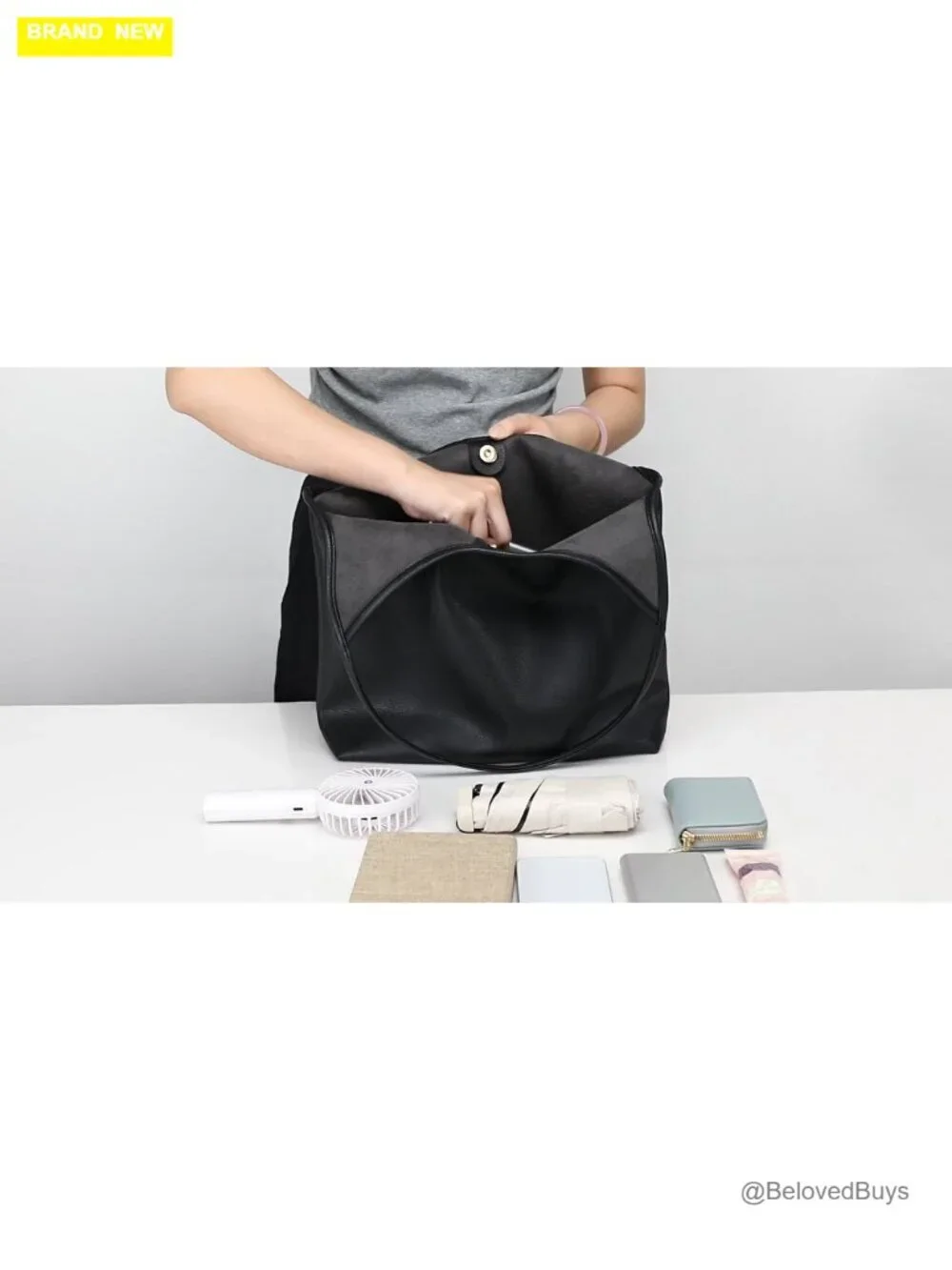Soft Slouchy Vegan Leather Hobo Shoulder Bag with Cosmetic Pouch